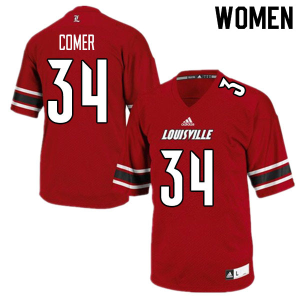 Women #34 Joe Comer Louisville Cardinals College Football Jerseys Sale-Red